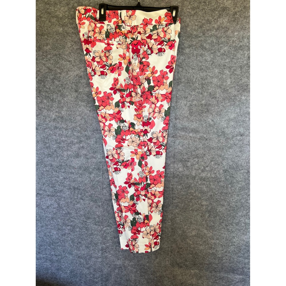 LIZ CLAIBORNE Emma Slim Leg Ankle Pants 14 White Floral Pink Orange Stretch NWT - Picture 13 of 16